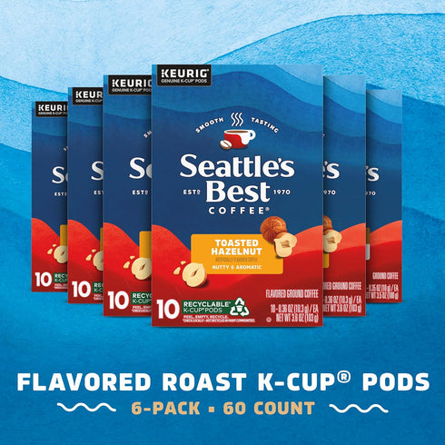 100% 6 (60 Seattles Best Coffee, Flavored K-Cup Coffee Pods, Toasted Hazelnut, Arabica, Boxes Pods Total)