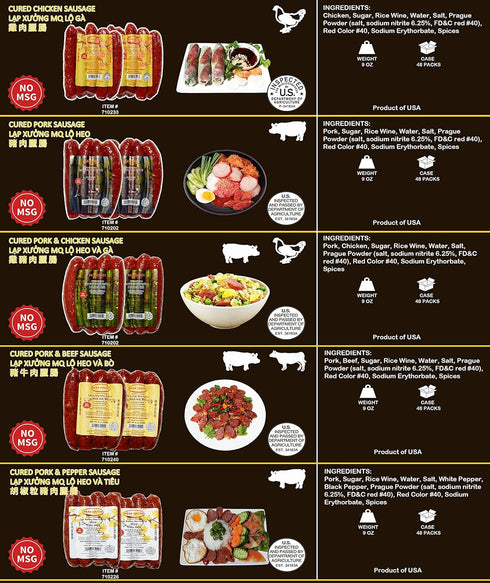 Mai Quoi 5 Packs of Premium Cured Chicken Chinese Style Sausage (Lap Xuong Chicken) (No MSG) - Made In USA
