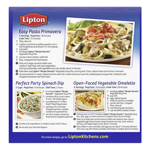 1.8 oz, Pack 12 SOUP SECRETS Lipton Recipe Soup and Dip Mix, Vegetable