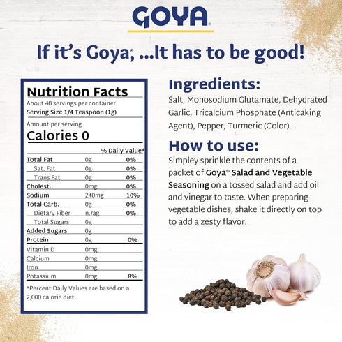 6-Pack, 3.52oz Salad and Vegetable Seasoning by Goya, All Purpose Seasoning for Fresh Vegetables, Leafy Greens