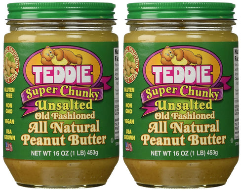 Teddie All Natural Peanut Butter, Super Chunky Unsalted 2pk, Gluten Free &