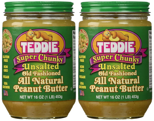 Teddie All Natural Peanut Butter, Super Chunky Unsalted 2pk, Gluten Free &