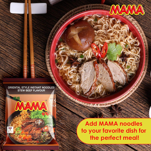 30 Pack MAMA Noodles Beef Stew Instant Spicy Noodles w/Delicious Thai Flavors, Hot & Spicy Noodles, No Trans Fat