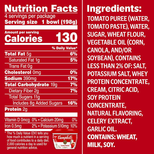 7 Oz (Pack 4) Campbell's Creamy Tomato Soup, Microwavable Bowl