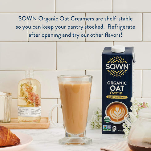 32oz (Pack 6) SOWN Organic Oat Creamer Sweet & Creamy - Barista Oat Milk Non Dairy Coffee Creamer - Plant Based