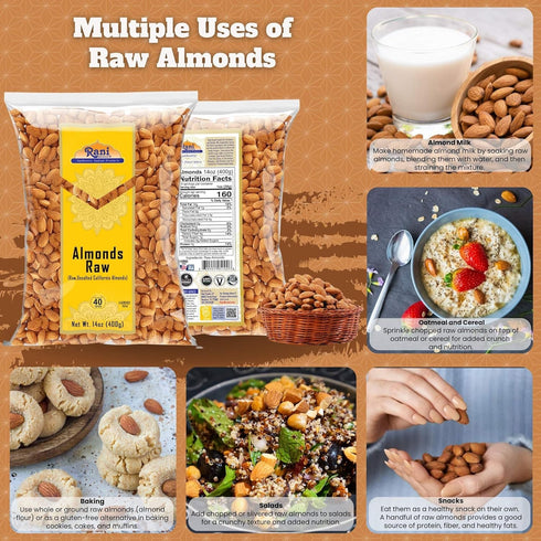 14oz (400g) Rani Almonds, Raw Whole With Skin (uncooked, unsalted) ~ All Natural | Vegan | Gluten Friendly | Kosher |