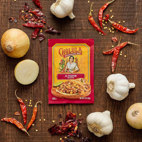 1 oz (Pack 12) Cholula Seasoning Mix, Al Pastor, Medium Heat, For Pork, Chicken, or Steak Tacos, Rice Bowls, Burritos