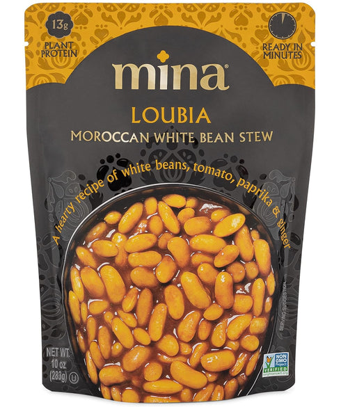 10 oz (Pack 6) Packaged Mina Moroccan White Beans, Cannellini Beans, of Ready to Eat, Plant Protein, Vegan, Non-GMO