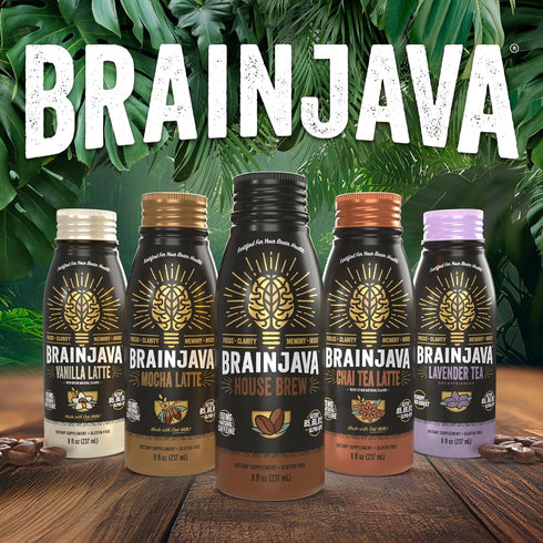 BrainJava 110 8 Oz, 4 Pack Oat Milk Mocha Latte, MG Caffeine, Ready to Drink Beverage With L Theanine, Vitamin C