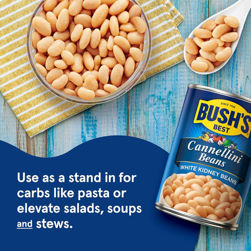 15.5 oz (Pack 12) BUSH'S BEST Canned Cannellini Beans, Source of Plant Based Protein and Fiber, Low Fat, Gluten Free