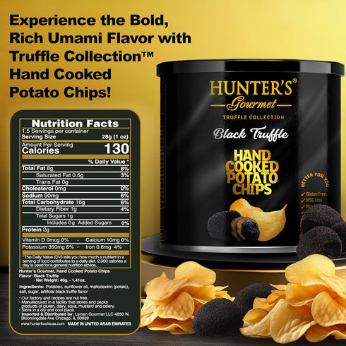 Pack 8 40g Hunter's Gourmet Truffle Chips | Cholesterol & Dairy Free | Black Truffle | Made in a Nut-Free Facility | No