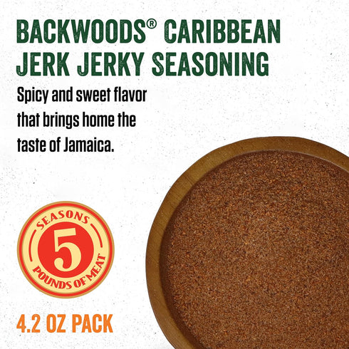 5 4.2 Packet Packet LEM Products Backwoods Caribbean Jerk Jerky Seasoning, Ideal for Wild Game and Domestic Meat