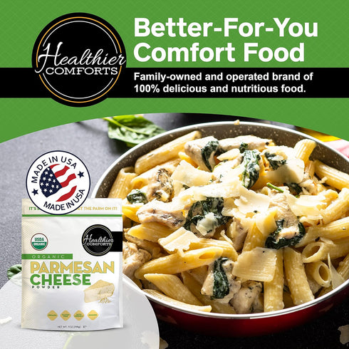 (7 (Pack 1), Healthier Comforts Organic Parmesan Cheese Powder, Kosher, Non-GMO, Chemical Free, Gluten Free, Keto