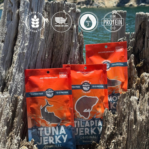 Omega-3 2oz Rublev Fish Jerky - Wild-Caught Tuna, Original Flavor, Dried Fish Strips, Rich, High-Protein Snack, Keto