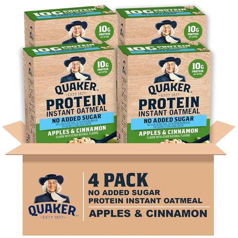 Quaker Protein Instant Oatmeal, Apple Cinnamon, 12g Protein per Serving, Whole Grains,