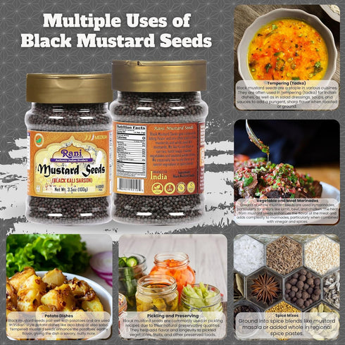 3.5oz (100g) Rani Black Mustard Seeds Whole Spice (Kali Rai) PET Jar ~ All Natural | Gluten Friendly | NON-GMO | Kosher