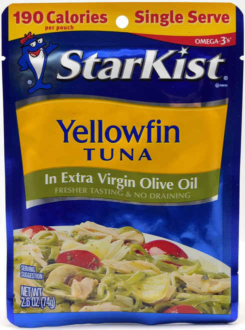 StarKist Yellowfin Tuna in Extra Virgin Olive Oil, Single Serve 2.6-Ounce Pouch (Pack