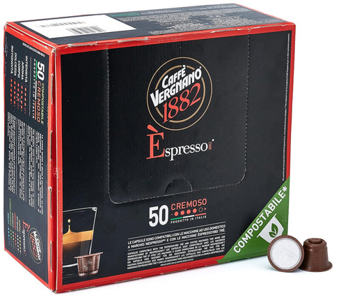 1882 6/10, 50 Caffe Vergnano Medium Roast Espresso Original Line Machine Compatible Capsules, Arabica Robusta Espresso