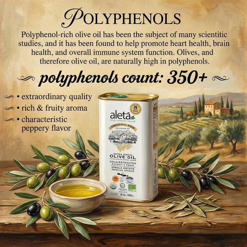 Aleta 16.9 Oz (Pack 1) Farms Olive Oil Extra Virgin, USDA Organic, Single Estate PDO Polyphenol Rich Olive Oil, Cold