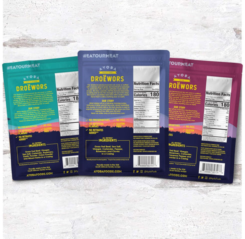 Pack (2 Pack 3) Ayoba Droewors Grass Fed Beef Paleo Sticks Variety Ounce, of - Keto Friendly, Air-Dried Beef, Protein