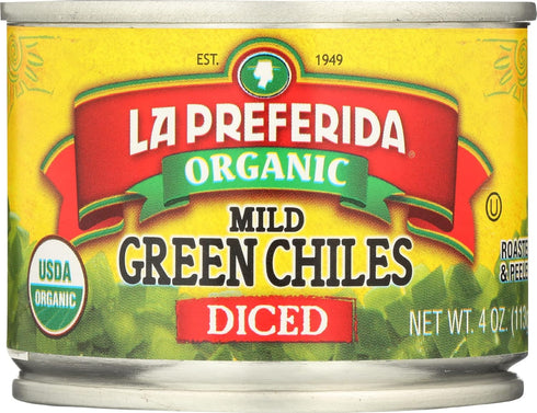 La Preferida Organic Mild Green Chilies Diced, Roasted and Peeled, Gluten Free,