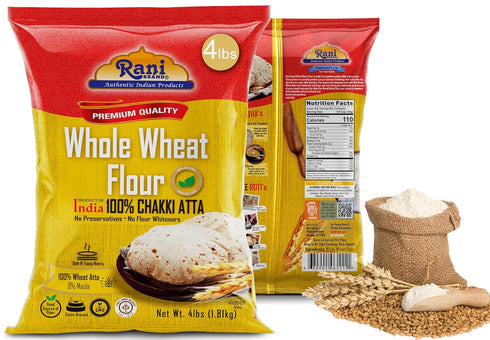 (100% 64oz (4lbs) 1.81kg Rani Chapati Flour Pure Whole Wheat Chakki Atta), For Making Roti & Indian Breads Bulk ~ All