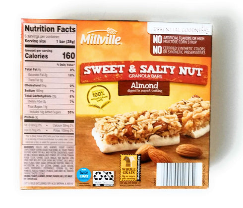 MILLVILLE 100% 7.4 oz (6 1.2 oz) Pack 1 Sweet & Salty Nut Granola Bars | Whole Grain Oats | bars x | of (Almond)