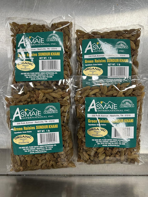 Generic Asmate International Organic Green Raisins Sundur Khani, 1 lb, Product of Afghanistan,