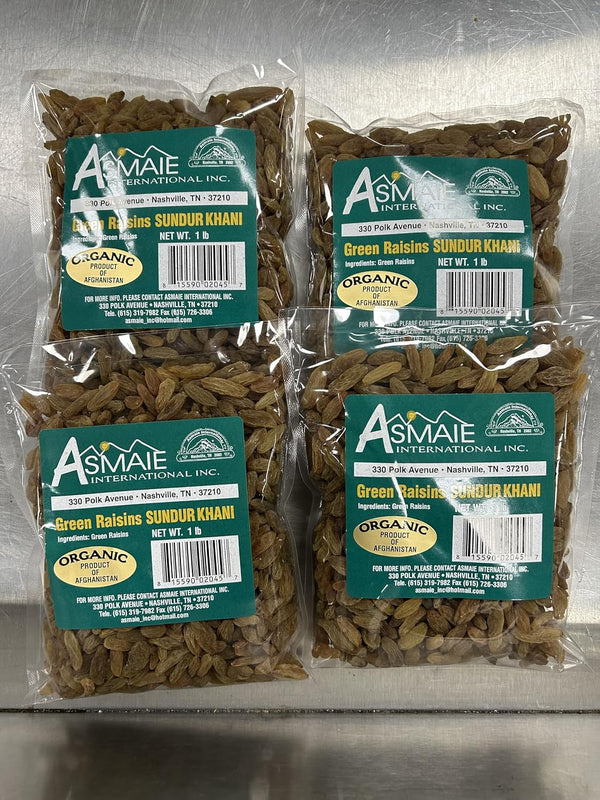 Generic Asmate International Organic Green Raisins Sundur Khani, 1 lb, Product of Afghanistan,