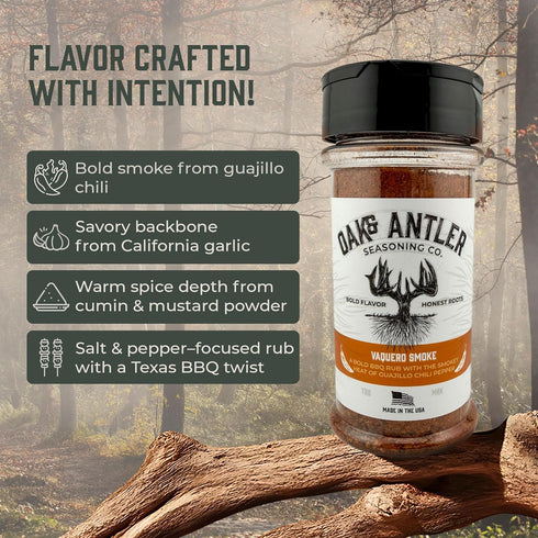 5 Oz Oak & Antler Vaquero Smoke Seasoning, Small-Batch Guajillo Chili BBQ Rub Smoky BBQ Rub & Mexican Spice Blend