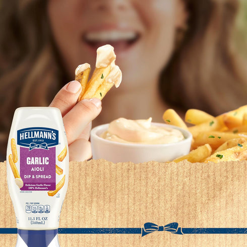 100% 11.5 oz Hellmann's Garlic Dip & Spread Garlic Aioli for French Fries, Sandwiches, Burgers & More Made
