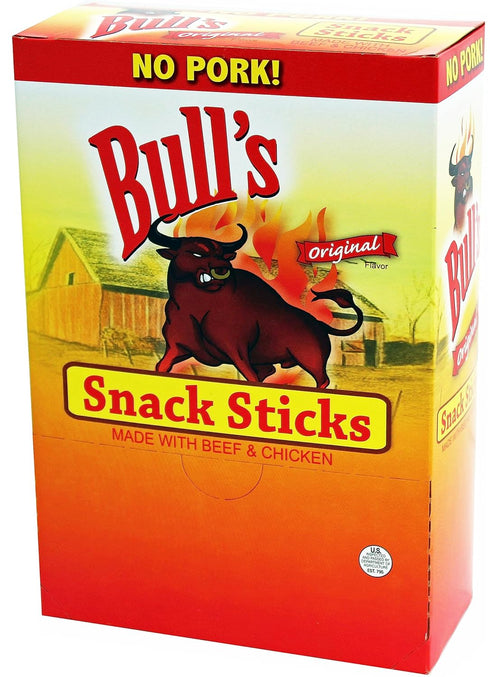 0.25oz 100 Count Bull's Original Snack Sticks Box (Made with beef and chicken no pork)