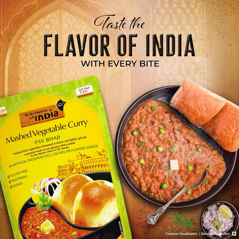 10-Ounce (Pack 6) Kitchens Of India Ready To Eat Pav Bhaji, Mashed Vegtable Curry, Boxes