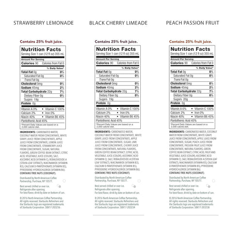 3 Pack 12 (Pack 12) Starbucks Refreshers, Flavor Variety (Peach,Cherry, Stw Lmd), Ounce Sleek Cans