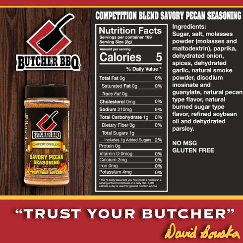 Butcher BBQ Savory Pecan Seasoning Barbeque Rub Spices - Gluten Free, World Championship Winning Formula