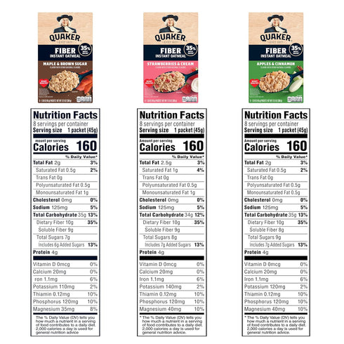 3 pack, 32 Count Quaker Instant Oatmeal, Fiber Boost, Flavor Variety