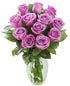 KaBloom - 12 Fresh Purple Roses (Farm-Fresh, Long-Stem) with Vase - Fresh