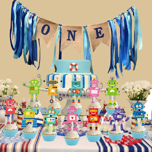 iPartyFun 36Pcs Robot Cupcake Toppers Picks Robot Cake Decorations for Robot Birthday Party Decorations Birthday