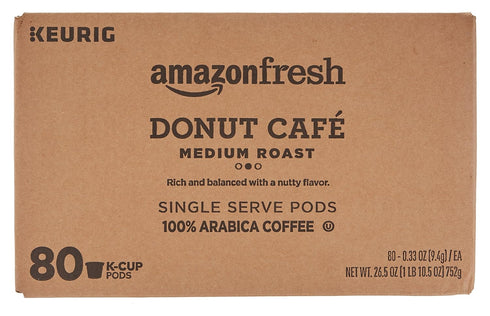 Amazon Fresh 80 AmazonFresh Donut Cafe Ct. K-Cups, Medium Roast, Keurig K-Cup Brewer Compatible