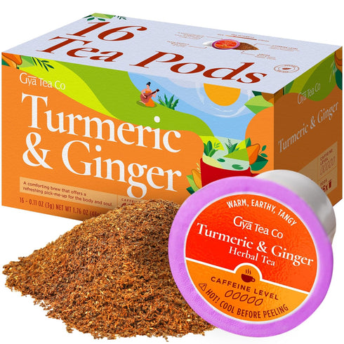 Gya Tea Co Turmeric Ginger Herbal Tea Pod (16 Count)- Decaf Wellness