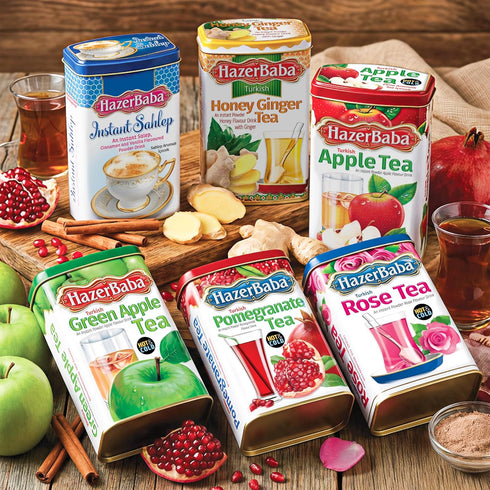 8.8 oz (Pack 2), Hazer Baba Instant Drink Mix with Green Apple Flavor, Tin Box, of Fruity Natural Powder, Quick Hot