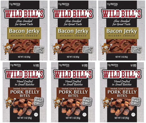 6-Piece (3 3 Wild Bills Bacon Lovers Gift Box each Bacon Jerky and each Pork Belly Bites)