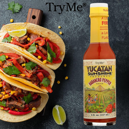 5 (Pack 6) Try Me Yucatan Sunshine Habanero Pepper Sauce, Ounce Bottle