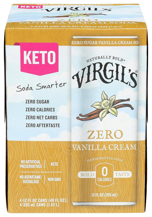 Virgil's Zero Sugar Vanilla Cream Soda, 4 Pack, Cans