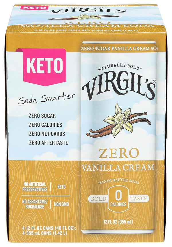 Virgil's Zero Sugar Vanilla Cream Soda, 4 Pack, Cans