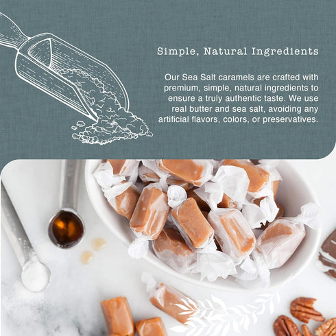 (20 oz) Taras Gourmet Sea Salt Caramels | All Natural Candy | Creamy & Individually Wrapped with Real Butter
