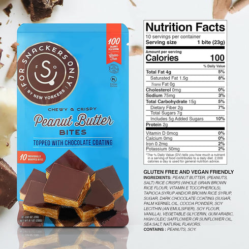 3 Pack 100 24 For Snackers Only Peanut Butter Bites Topped with Chocolate Coating - Gluten Free - Vegan Friendly