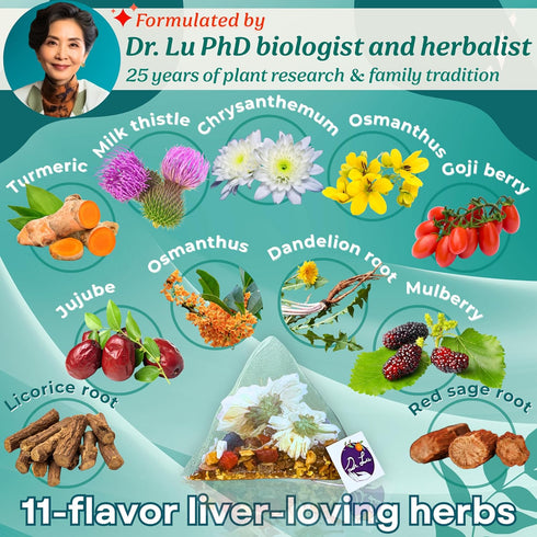 100% 11-Flavor Dr. Lus Happy Liver Tea | Natural Liver Cleanse Detox & Repair Tea Made in US | Milk Thistle, Turmeric