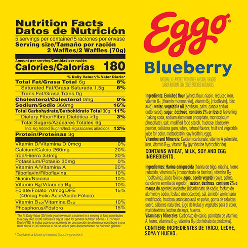 10 (Frozen) Eggo Blueberry Waffles, Breakfast Food, Natural Flavors, Waffles