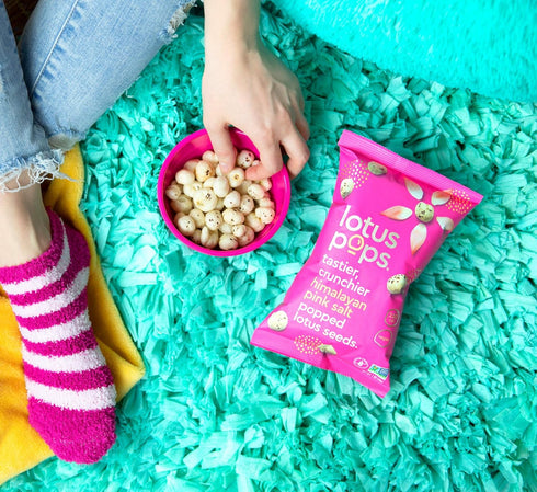 Lotus Pops - Popped Lotus Seed Snacks, Low Calorie Gluten Free and Vegan Snacks, Himalayan Pink Salt 4 Packs